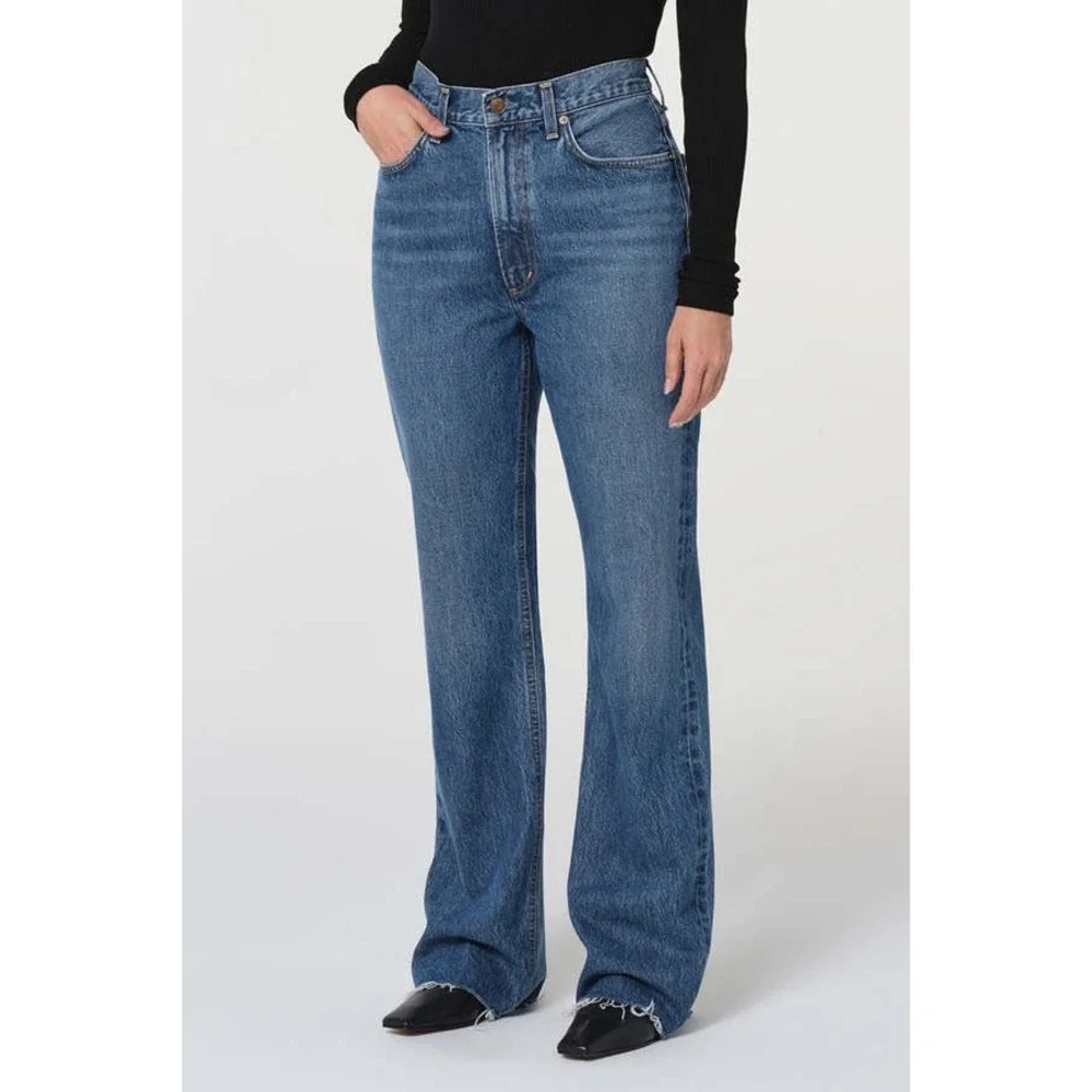 NWT AGOLDE Leena Jean Petite 27P Denim Baby Boot Cut 31" Raw Hem Anthropologie - Picture 2 of 14